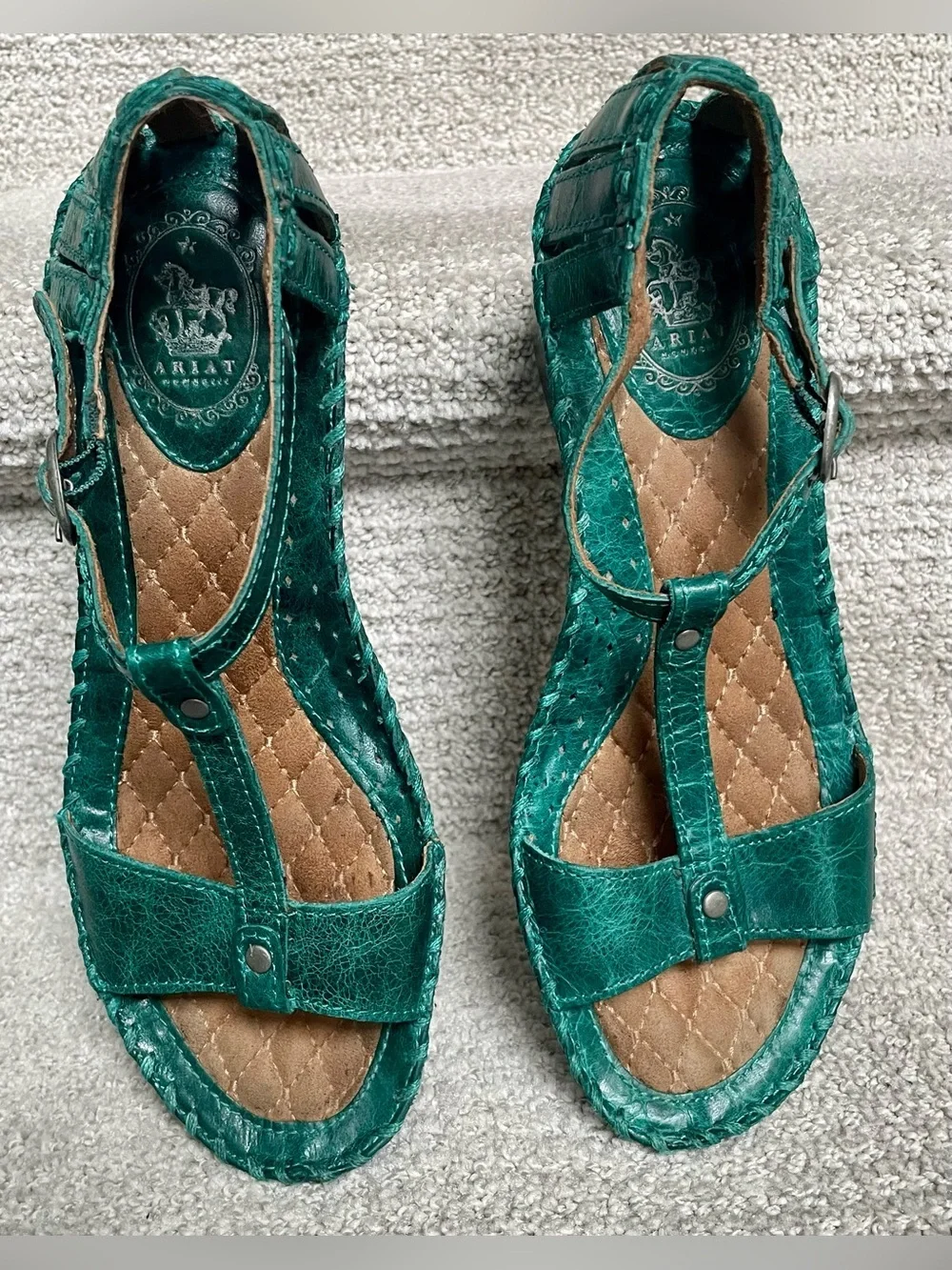 Ariat Shalimar Leather Teal Green Heel Ankle Strap Comfort Sole Buckle Casual